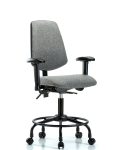 Fabric Chair - Desk Height with Round Tube Base, Medium Back, Adjustable Arms, & Casters in Gray Fabric FDHCH-MB-RT-T0-A1-RC-F44