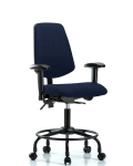Fabric Chair - Desk Height with Round Tube Base, Medium Back, Adjustable Arms, & Casters in Navy Fabric FDHCH-MB-RT-T0-A1-RC-F45