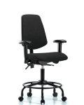 Fabric Chair - Desk Height with Round Tube Base, Medium Back, Seat Tilt, Adjustable Arms, & Casters in Black Fabric FDHCH-MB-RT-T1-A1-RC-F42