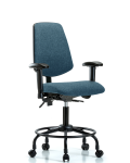 Fabric Chair - Desk Height with Round Tube Base, Medium Back, Seat Tilt, Adjustable Arms, & Casters in Blue Fabric FDHCH-MB-RT-T1-A1-RC-F43
