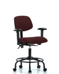 Fabric Chair - Desk Height with Round Tube Base, Adjustable Arms, & Casters in Burgundy Fabric FDHCH-RT-T0-A1-RC-F41