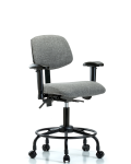 Fabric Chair - Desk Height with Round Tube Base, Adjustable Arms, & Casters in Gray Fabric FDHCH-RT-T0-A1-RC-F44