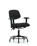 Fabric Chair - Desk Height with Round Tube Base, Adjustable Arms, & Stationary Glides in Black Fabric FDHCH-RT-T0-A1-RG-F42