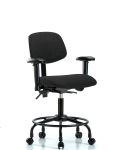 Fabric Chair - Desk Height with Round Tube Base, Seat Tilt, Adjustable Arms, & Casters in Black Fabric FDHCH-RT-T1-A1-RC-F42