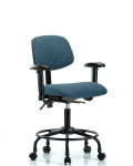 Fabric Chair - Desk Height with Round Tube Base, Seat Tilt, Adjustable Arms, & Casters in Blue Fabric FDHCH-RT-T1-A1-RC-F43
