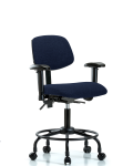 Fabric Chair - Desk Height with Round Tube Base, Seat Tilt, Adjustable Arms, & Casters in Navy Fabric FDHCH-RT-T1-A1-RC-F45