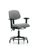 Fabric Chair - Desk Height with Round Tube Base, Seat Tilt, Adjustable Arms, & Stationary Glides in Gray Fabric FDHCH-RT-T1-A1-RG-F44