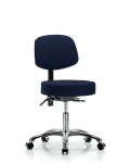 Fabric Stool with Back Chrome - Desk Height with Casters in Navy Fabric FDHST-CR-T0-CC-F45