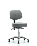 Fabric Stool with Back Chrome - Desk Height with Stationary Glides in Gray Fabric FDHST-CR-T0-RG-F44