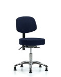Fabric Stool with Back Chrome - Desk Height with Stationary Glides in Navy Fabric FDHST-CR-T0-RG-F45