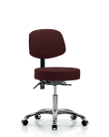Fabric Stool with Back Chrome - Desk Height with Seat Tilt & Casters in Burgundy Fabric FDHST-CR-T1-CC-F41