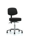 Fabric Stool with Back Chrome - Desk Height with Seat Tilt & Stationary Glides in Black Fabric FDHST-CR-T1-RG-F42