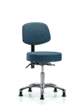 Fabric Stool with Back Chrome - Desk Height with Seat Tilt & Stationary Glides in Blue Fabric FDHST-CR-T1-RG-F43