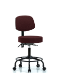 Fabric Stool with Back - Desk Height with Round Tube Base & Casters in Burgundy Fabric FDHST-RT-T0-RC-F41