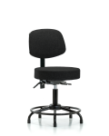 Fabric Stool with Back - Desk Height with Round Tube Base & Stationary Glides in Black Fabric FDHST-RT-T0-RG-F42