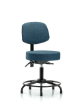 Fabric Stool with Back - Desk Height with Round Tube Base & Stationary Glides in Blue Fabric FDHST-RT-T0-RG-F43
