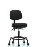 Fabric Stool with Back - Desk Height with Round Tube Base, Seat Tilt, & Casters in Burgundy Fabric FDHST-RT-T1-RC-F42