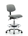 Fabric Chair Chrome - High Bench Height with Chrome Foot Ring & Casters in Gray Fabric FHBCH-CR-T0-A0-CF-CC-F44