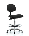 Fabric Chair Chrome - High Bench Height with Chrome Foot Ring & Stationary Glides in Black Fabric FHBCH-CR-T0-A0-CF-RG-F42