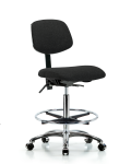 Fabric Chair Chrome - High Bench Height with Seat Tilt, Chrome Foot Ring, & Casters in Black Fabric FHBCH-CR-T1-A0-CF-CC-F42