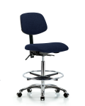 Fabric Chair Chrome - High Bench Height with Seat Tilt, Chrome Foot Ring, & Casters in Navy Fabric FHBCH-CR-T1-A0-CF-CC-F45