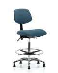 Fabric Chair Chrome - High Bench Height with Seat Tilt, Chrome Foot Ring, & Stationary Glides in Blue Fabric FHBCH-CR-T1-A0-CF-RG-F43