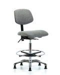 Fabric Chair Chrome - High Bench Height with Seat Tilt, Chrome Foot Ring, & Stationary Glides in Gray Fabric FHBCH-CR-T1-A0-CF-RG-F44
