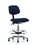 Fabric Chair Chrome - High Bench Height with Seat Tilt, Chrome Foot Ring, & Stationary Glides in Navy Fabric FHBCH-CR-T1-A0-CF-RG-F45