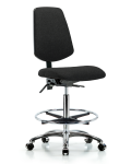 Fabric Chair Chrome - High Bench Height with Medium Back, Chrome Foot Ring, & Casters in Black Fabric FHBCH-MB-CR-T0-A0-CF-CC-F42