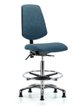 Fabric Chair Chrome - High Bench Height with Medium Back, Chrome Foot Ring, & Stationary Glides in Blue Fabric FHBCH-MB-CR-T0-A0-CF-RG-F43