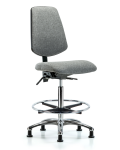 Fabric Chair Chrome - High Bench Height with Medium Back, Chrome Foot Ring, & Stationary Glides in Gray Fabric FHBCH-MB-CR-T0-A0-CF-RG-F44