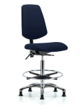 Fabric Chair Chrome - High Bench Height with Medium Back, Chrome Foot Ring, & Stationary Glides in Navy Fabric FHBCH-MB-CR-T0-A0-CF-RG-F45