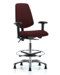 Fabric Chair Chrome - High Bench Height with Medium Back, Adjustable Arms, Chrome Foot Ring, & Stationary Glides in Burgundy Fabric FHBCH-MB-CR-T0-A1-CF-RG-F41