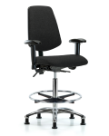 Fabric Chair Chrome - High Bench Height with Medium Back, Adjustable Arms, Chrome Foot Ring, & Stationary Glides in Black Fabric FHBCH-MB-CR-T0-A1-CF-RG-F42