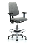 Fabric Chair Chrome - High Bench Height with Medium Back, Adjustable Arms, Chrome Foot Ring, & Stationary Glides in Gray Fabric FHBCH-MB-CR-T0-A1-CF-RG-F44