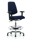 Fabric Chair Chrome - High Bench Height with Medium Back, Adjustable Arms, Chrome Foot Ring, & Stationary Glides in Navy Fabric FHBCH-MB-CR-T0-A1-CF-RG-F45