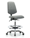 Fabric Chair Chrome - High Bench Height with Medium Back, Seat Tilt, Chrome Foot Ring, & Casters in Gray Fabric FHBCH-MB-CR-T1-A0-CF-CC-F44