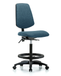 Fabric Chair - High Bench Height with Medium Back, Black Foot Ring, & Casters in Blue Fabric FHBCH-MB-RG-T0-A0-BF-RC-F43