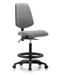 Fabric Chair - High Bench Height with Medium Back, Black Foot Ring, & Casters in Gray Fabric FHBCH-MB-RG-T0-A0-BF-RC-F44