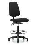 Fabric Chair - High Bench Height with Medium Back, Chrome Foot Ring, & Stationary Glides in Black Fabric FHBCH-MB-RG-T0-A0-CF-RG-F42