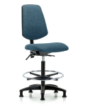 Fabric Chair - High Bench Height with Medium Back, Chrome Foot Ring, & Stationary Glides in Blue Fabric FHBCH-MB-RG-T0-A0-CF-RG-F43