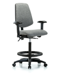 Fabric Chair - High Bench Height with Medium Back, Adjustable Arms, Black Foot Ring, & Casters in Gray Fabric FHBCH-MB-RG-T0-A1-BF-RC-F44