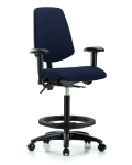 Fabric Chair - High Bench Height with Medium Back, Adjustable Arms, Black Foot Ring, & Casters in Navy Fabric FHBCH-MB-RG-T0-A1-BF-RC-F45