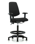 Fabric Chair - High Bench Height with Medium Back, Adjustable Arms, Black Foot Ring, & Stationary Glides in Black Fabric FHBCH-MB-RG-T0-A1-BF-RG-F42