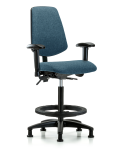 Fabric Chair - High Bench Height with Medium Back, Adjustable Arms, Black Foot Ring, & Stationary Glides in Blue Fabric FHBCH-MB-RG-T0-A1-BF-RG-F43