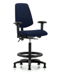 Fabric Chair - High Bench Height with Medium Back, Adjustable Arms, Black Foot Ring, & Stationary Glides in Navy Fabric FHBCH-MB-RG-T0-A1-BF-RG-F45