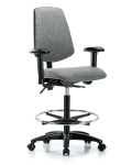Fabric Chair - High Bench Height with Medium Back, Adjustable Arms, Chrome Foot Ring, & Casters in Gray Fabric FHBCH-MB-RG-T0-A1-CF-RC-F44