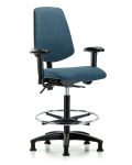 Fabric Chair - High Bench Height with Medium Back, Adjustable Arms, Chrome Foot Ring, & Stationary Glides in Blue Fabric FHBCH-MB-RG-T0-A1-CF-RG-F43