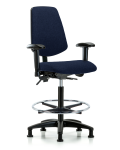 Fabric Chair - High Bench Height with Medium Back, Adjustable Arms, Chrome Foot Ring, & Stationary Glides in Navy Fabric FHBCH-MB-RG-T0-A1-CF-RG-F45