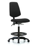 Fabric Chair - High Bench Height with Medium Back, Seat Tilt, Black Foot Ring, & Casters in Black Fabric FHBCH-MB-RG-T1-A0-BF-RC-F42